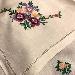 🌸 Vintage Hand-Embroidered Linen Tablecloth from Poland